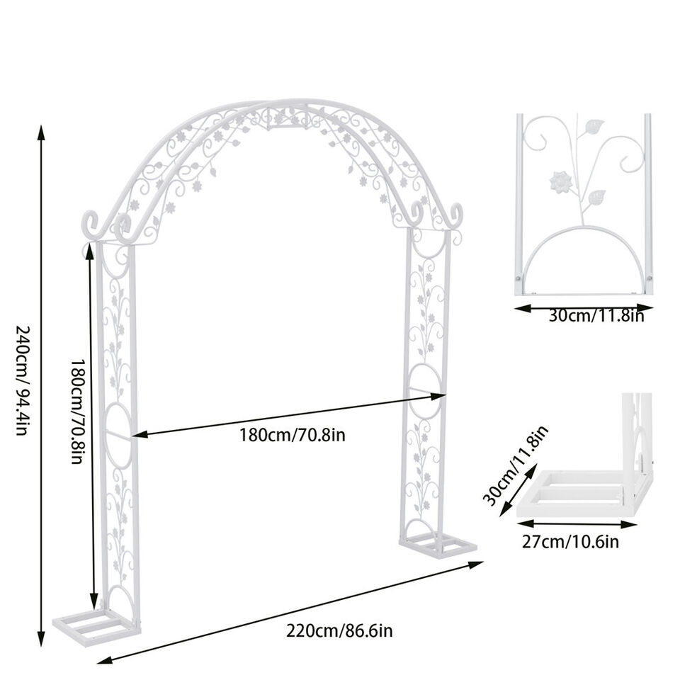 Fin Xl Decorative Double Rails Iron Arbor Garden Archway Trellis Metal Wedding Arch - Image 7