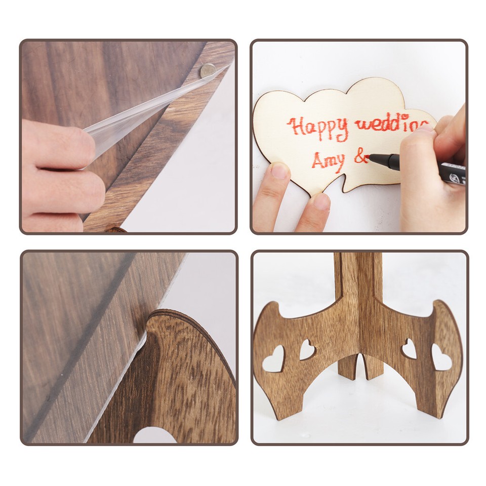 Wedding Guest Book Alternative with Stand+Storage Box+88PCS Wooden Hearts+Pens - Image 7