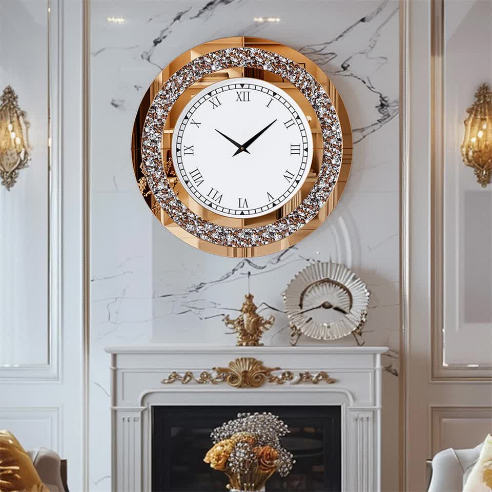 P&P Brown Crushed Diamond Oversized Wall Clock Elegant Accent 80x80cm - Image 3