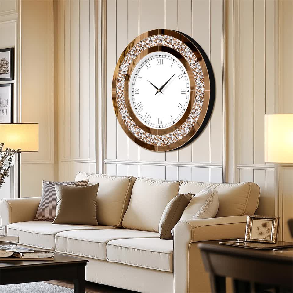 P&P Brown Crushed Diamond Oversized Wall Clock Elegant Accent 80x80cm - Image 4