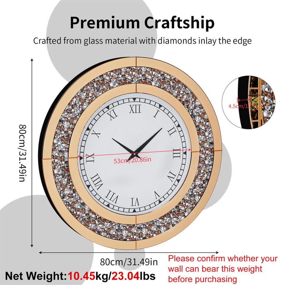 P&P Brown Crushed Diamond Oversized Wall Clock Elegant Accent 80x80cm - Image 6