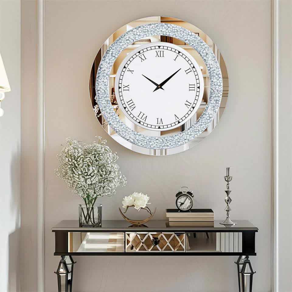 P&P Silver Crushed Diamond Square Wall Clock Luxury Decorative 60x60cm - Image 2