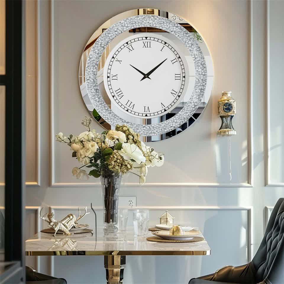 P&P Silver Crushed Diamond Square Wall Clock Luxury Decorative 60x60cm - Image 3