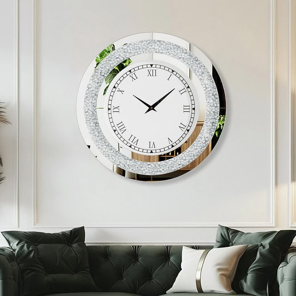 P&P Silver Crushed Diamond Square Wall Clock Luxury Decorative 60x60cm - Image 4