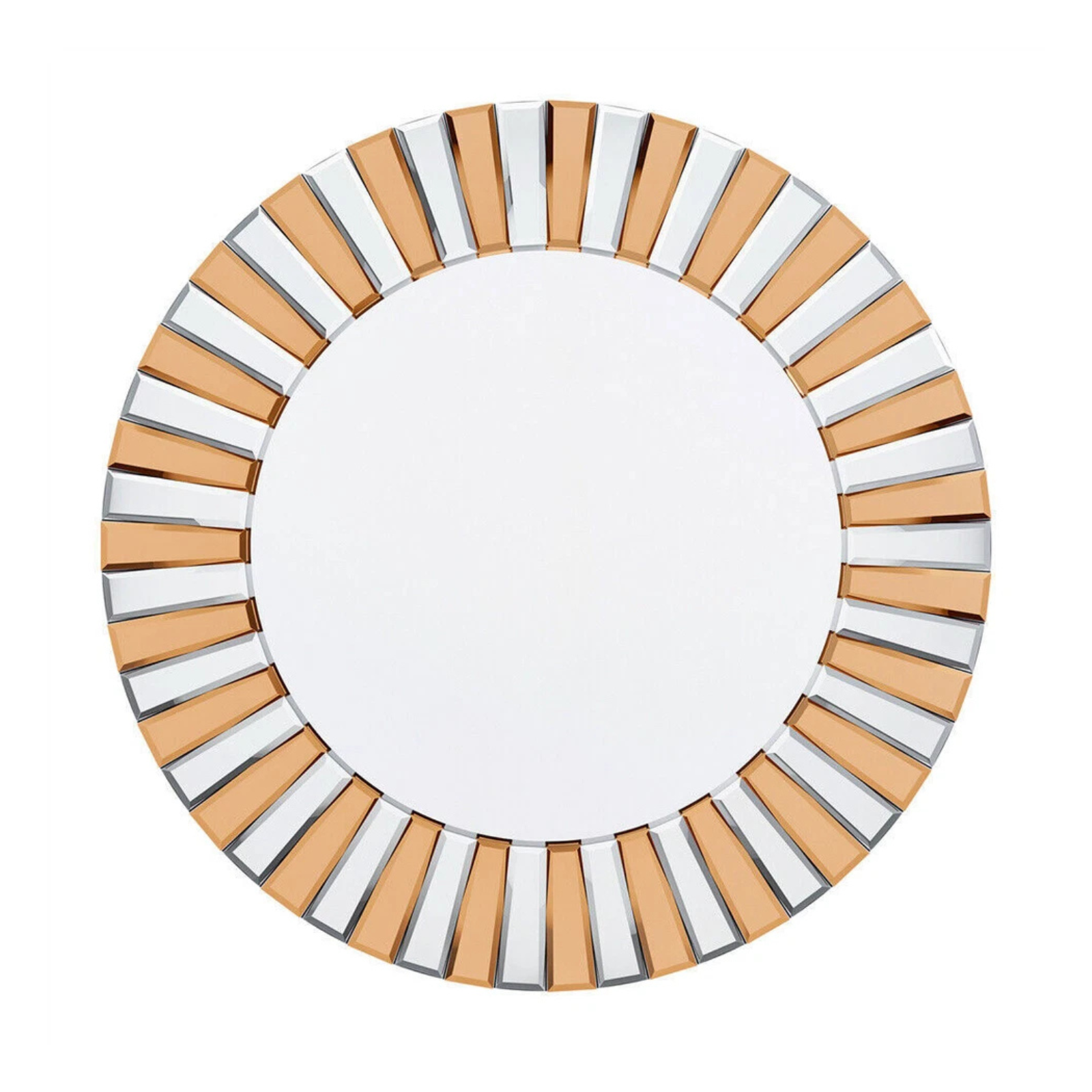 P&P Silver and Tawny Round Sunburst Mirror with Beveled Glass, Decorative Wall Accent - Image 1