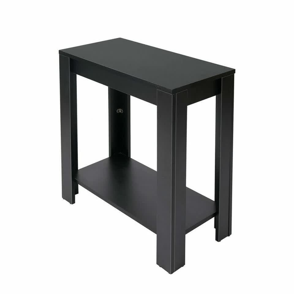 Rustic 2 Tier Side Table Open Accent Table Bedside Storage Slim Coffee End Table - Image 1