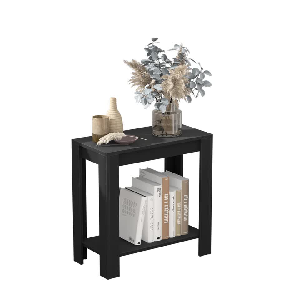 Rustic 2 Tier Side Table Open Accent Table Bedside Storage Slim Coffee End Table - Image 2
