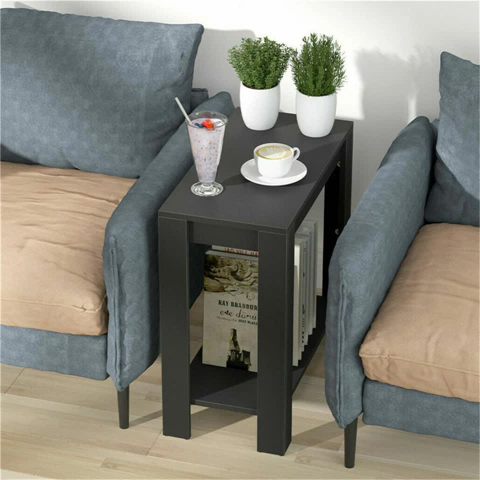 Rustic 2 Tier Side Table Open Accent Table Bedside Storage Slim Coffee End Table - Image 3