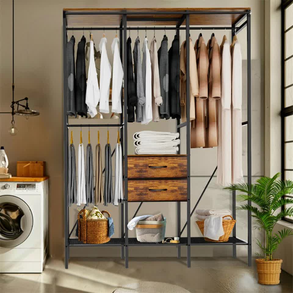 XXXL Large Open Wardrobe Closet - Freestanding Clothes Rail Rack with Curtains (AU) - Image 5