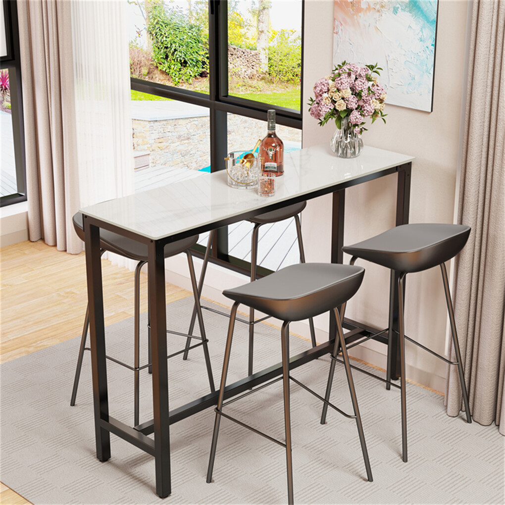 Xxl Marble Kitchen Bar Table Counter Breakfast Dining Table W/ Thicken Metal Leg - Image 1