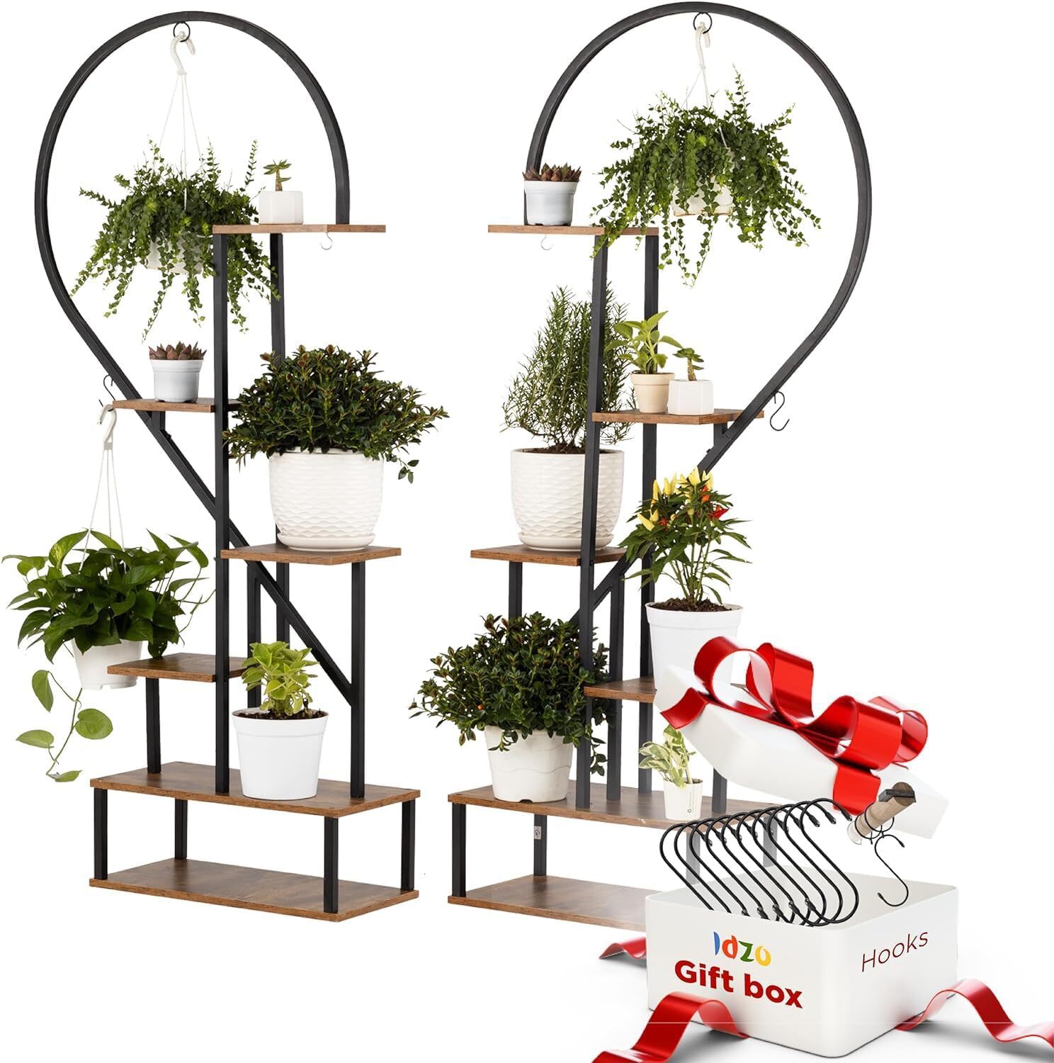 Fin Merge/Separate Metal Plant Stand Heart Shape Ladder Book Shelf For Indoor Garden - Image 1