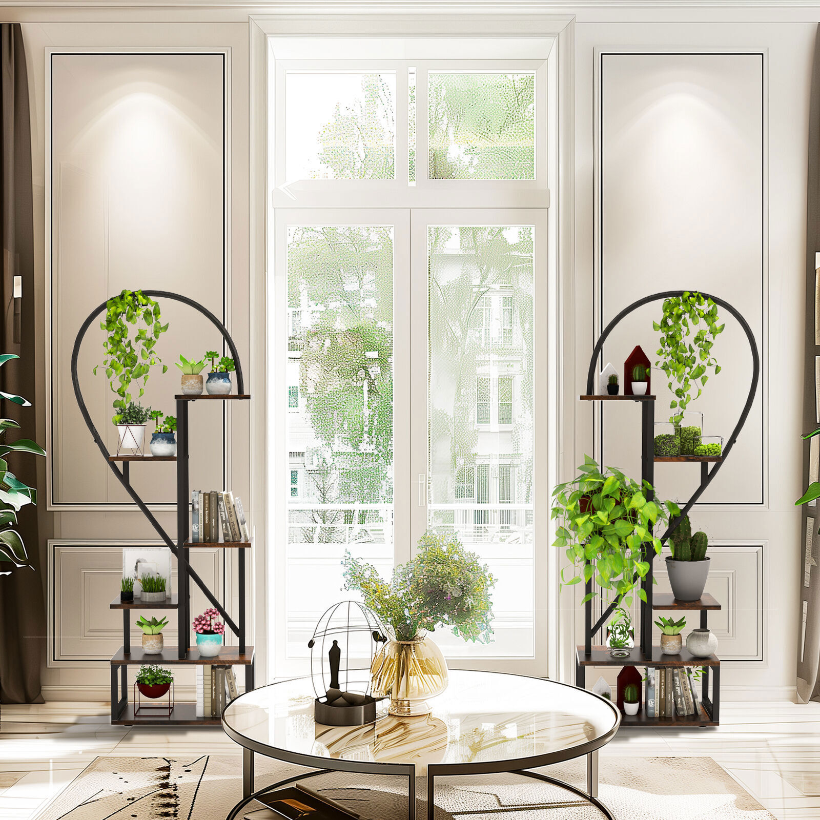 Fin Merge/Separate Metal Plant Stand Heart Shape Ladder Book Shelf For Indoor Garden - Image 3