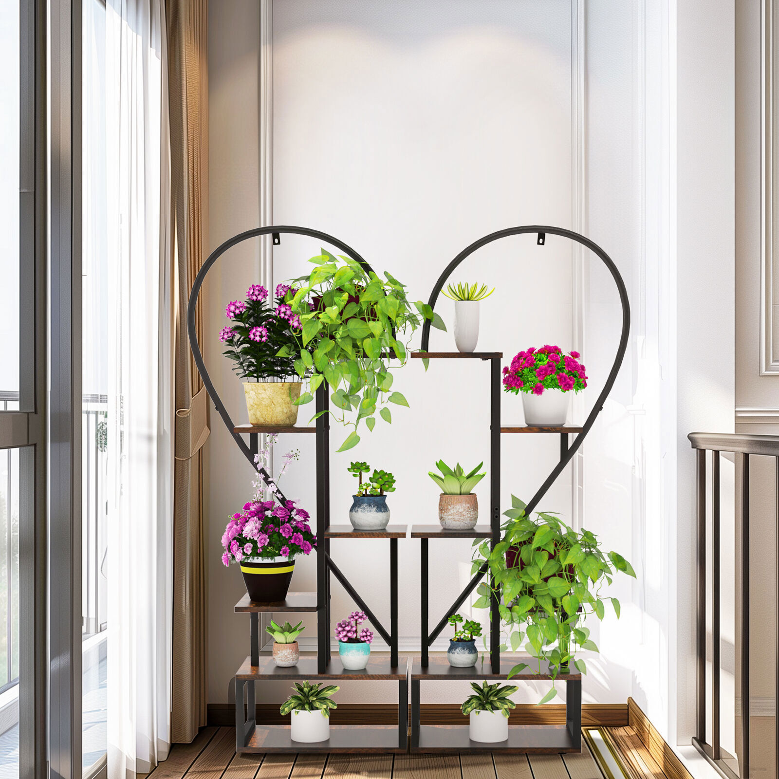 Fin Merge/Separate Metal Plant Stand Heart Shape Ladder Book Shelf For Indoor Garden - Image 5