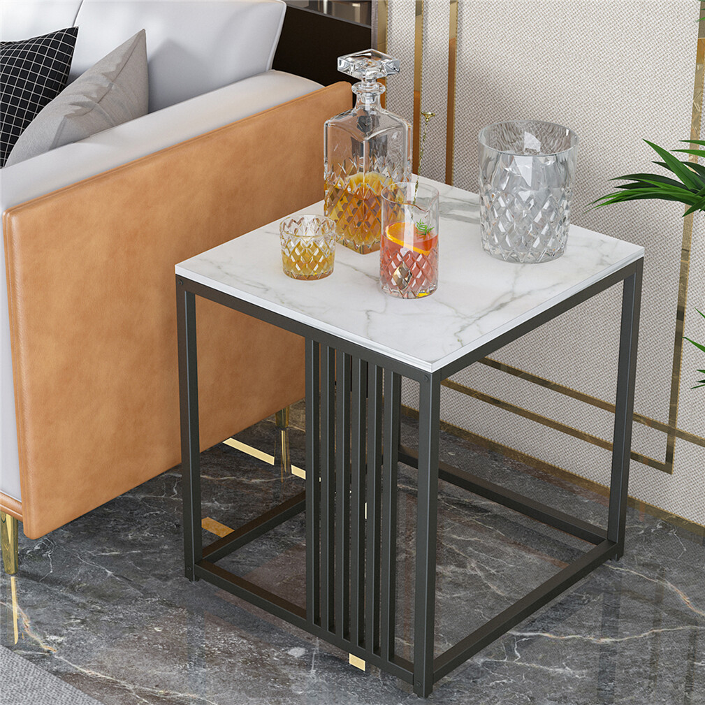 Luxury square side table marble stone-Black frame - Image 4
