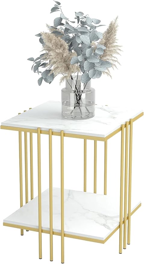 2 Tier End Table Bedside Tables Sintered Stone Nightstand Display Storage Shelf - Image 1