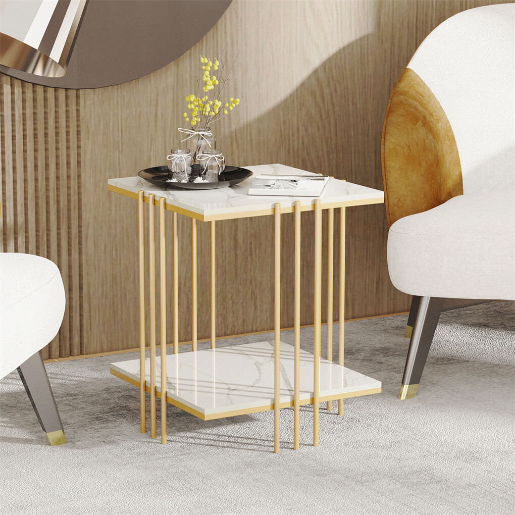 2 Tier End Table Bedside Tables Sintered Stone Nightstand Display Storage Shelf - Image 6