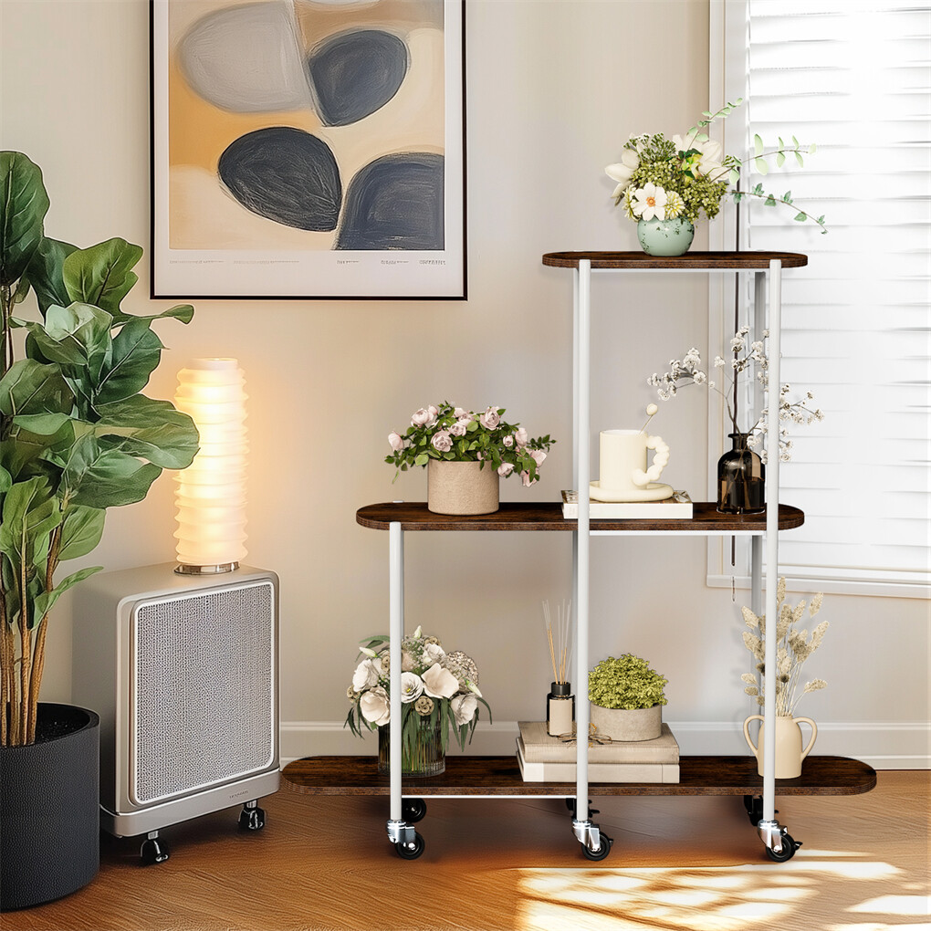 FIN Vintage Plant Holder 3 Tiers Storage Shelf Unit with Lockable Casters Garden - Image 4