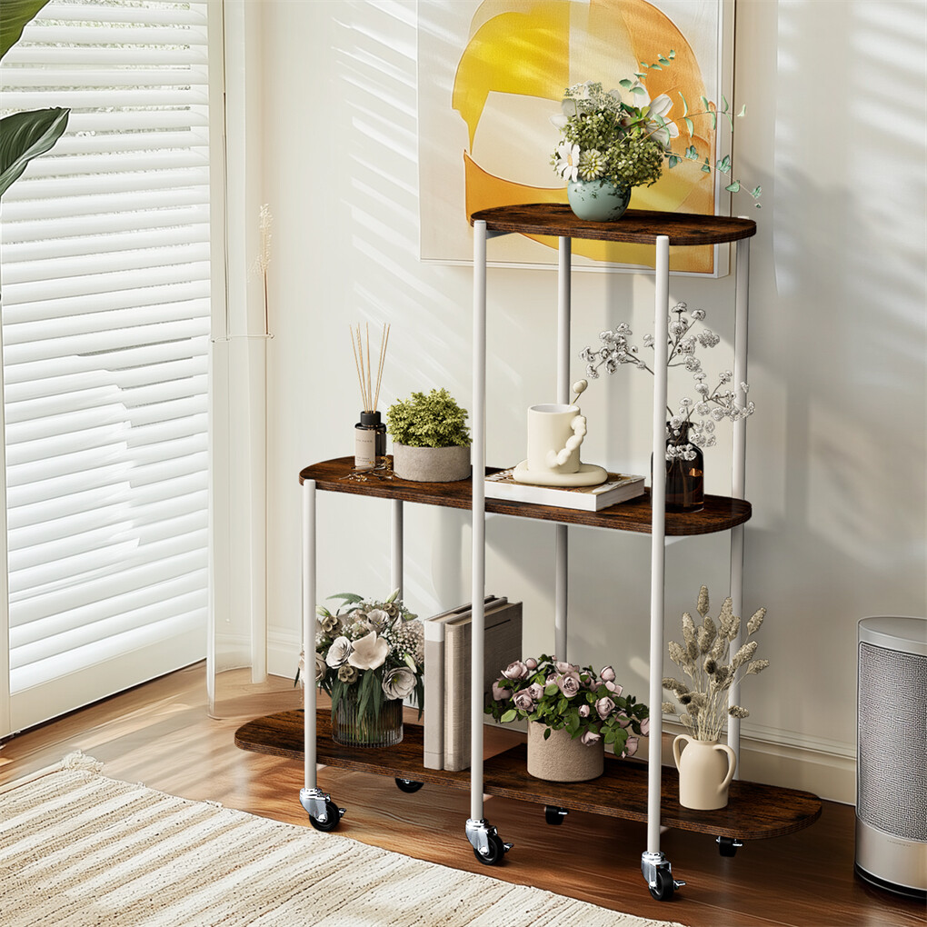 FIN Vintage Plant Holder 3 Tiers Storage Shelf Unit with Lockable Casters Garden - Image 6