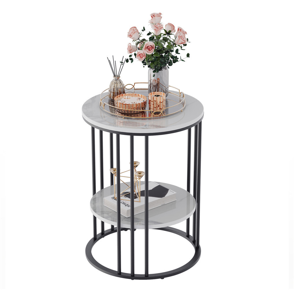 Solid Marble Sofa Side Coffee Table Bedside Storage Display Table Plant Stand - Image 1