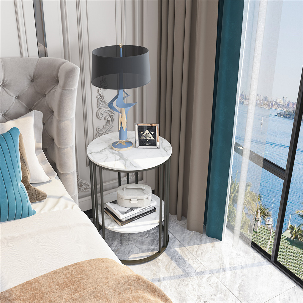 Solid Marble Sofa Side Coffee Table Bedside Storage Display Table Plant Stand - Image 4