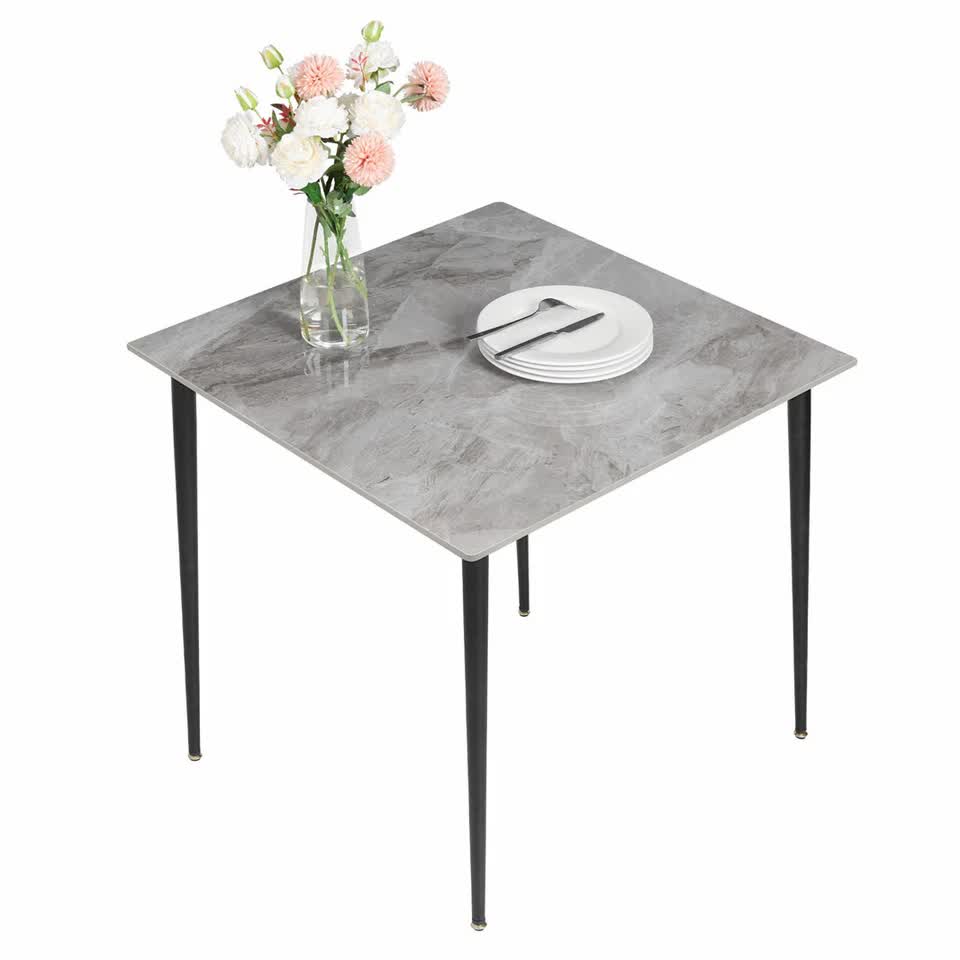 Square Marble Dining Table Sintered Stone Kitchen Table 80x80cm - Modern Restaurant Table with Metal Legs - Image 1