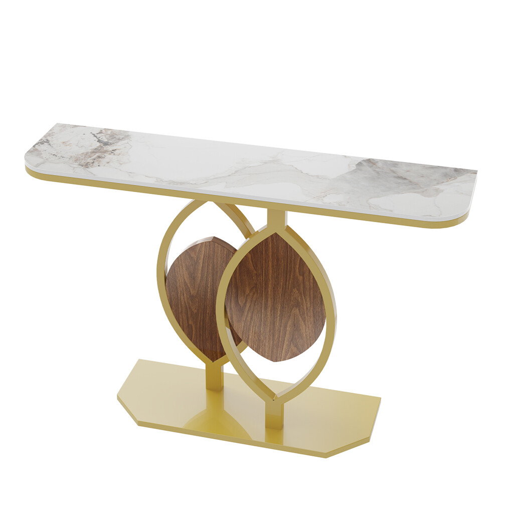 Noble and Elegant Sintered Stone Console Table Hallway Table with Strong Metal Frame - Image 1