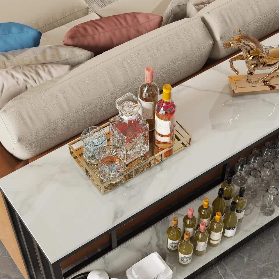 2-Tier White Marble Entryway Console Table Extra Long Foyer Couch Table - Image 8