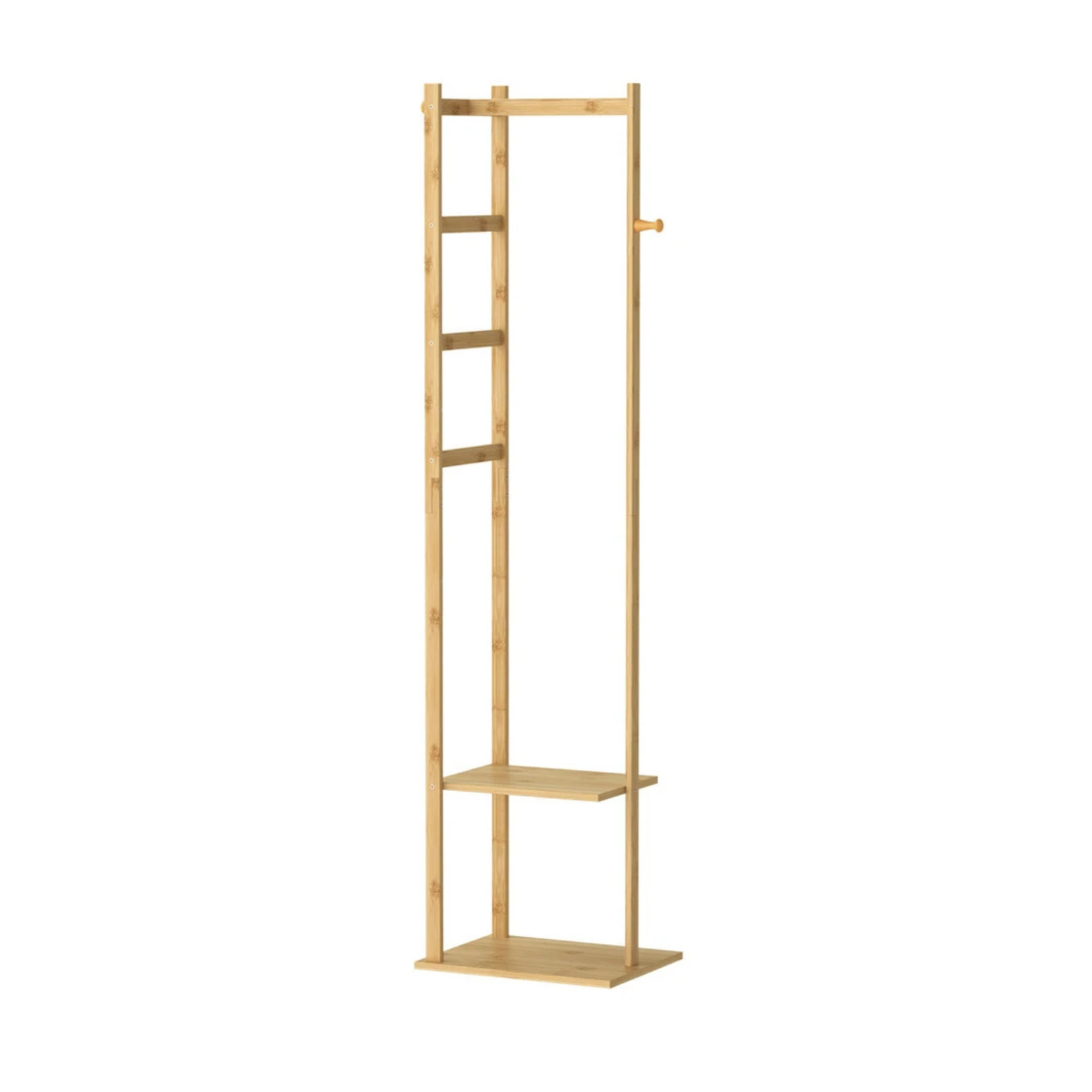 Bamboo Coat Stand Clothes Rack with Garment Shelf, Hanging Rail and Hooks - Image 1