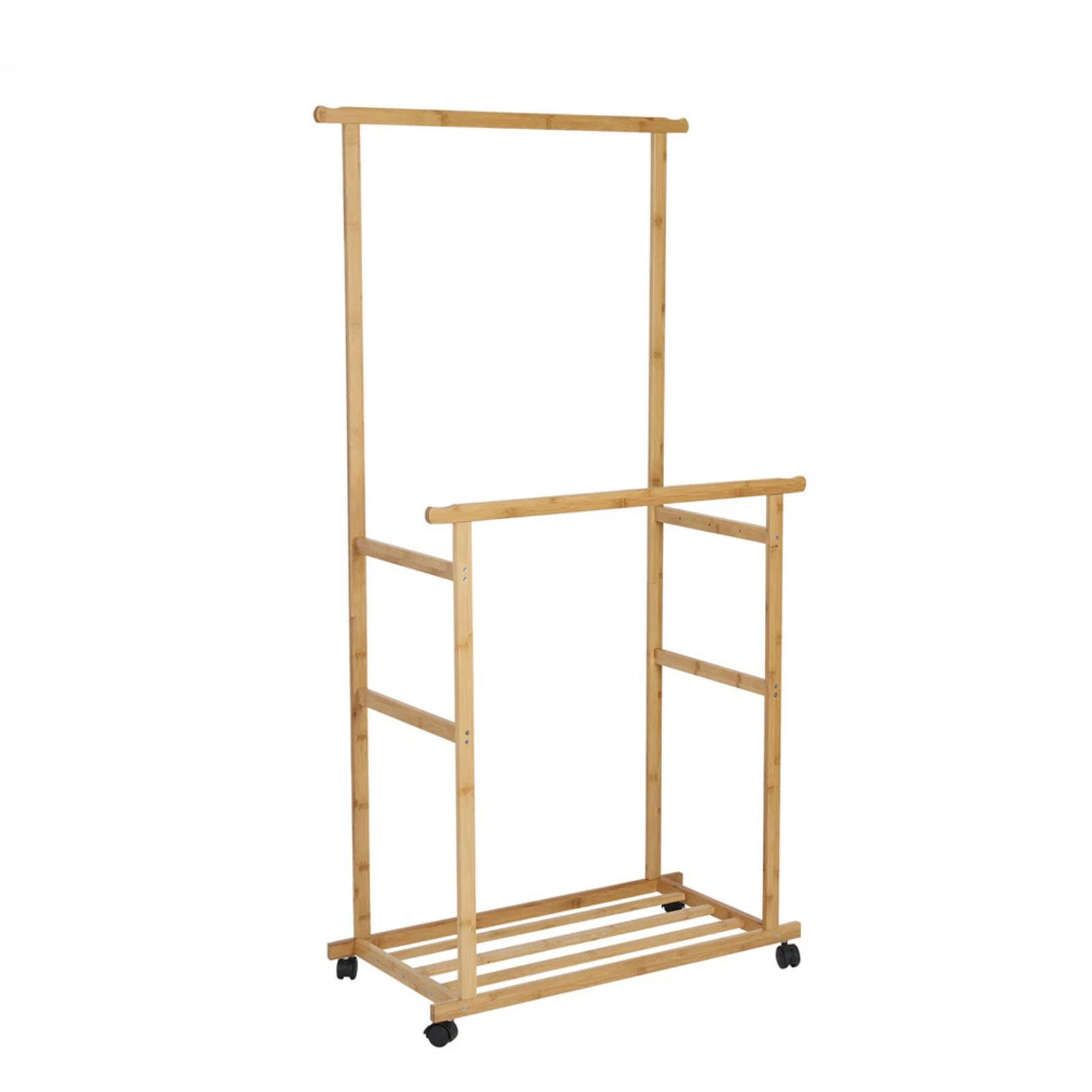 Portable Rolling Bamboo Clothes Rack for Kids with Hanging Rail - Image 1