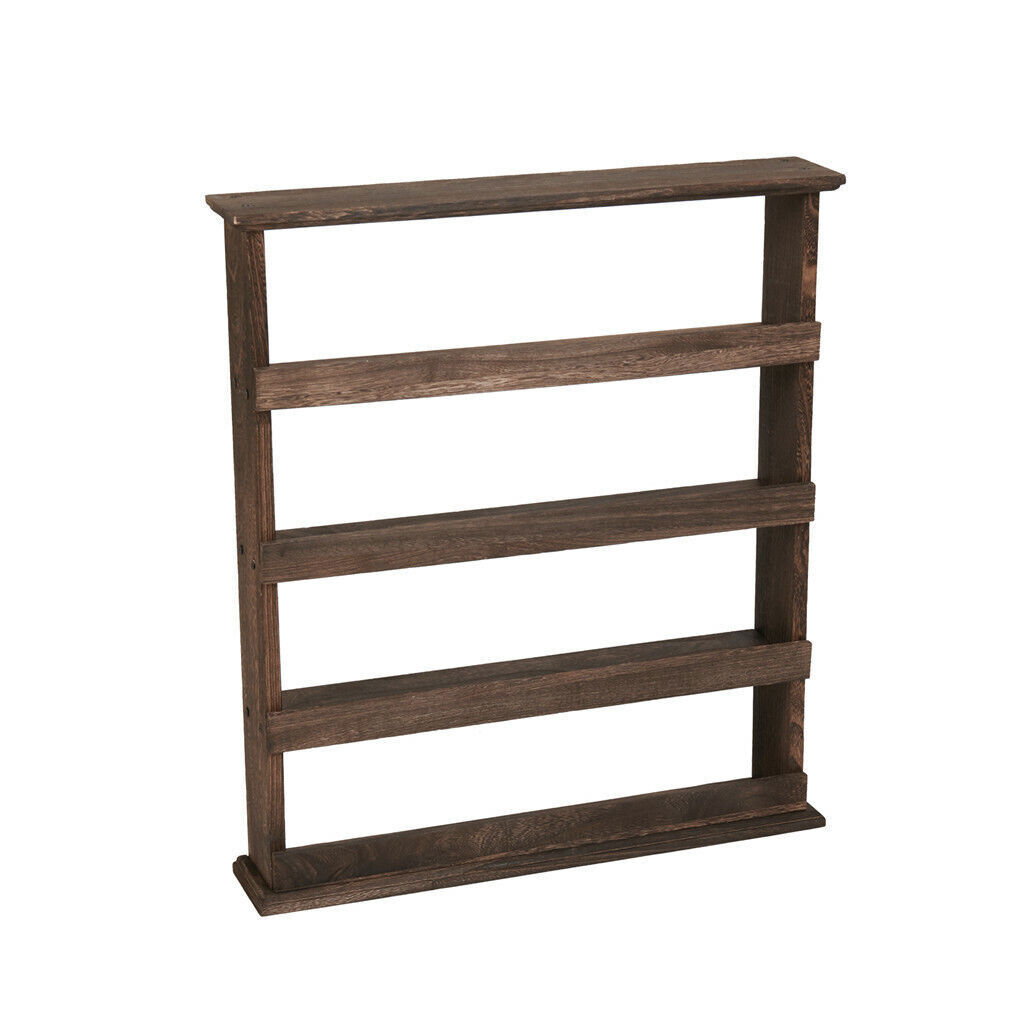 4 Tiers Rustic Wood Spice Rack Organizer Wall Mounted Kitchen Shelves Space Save - Image 1
