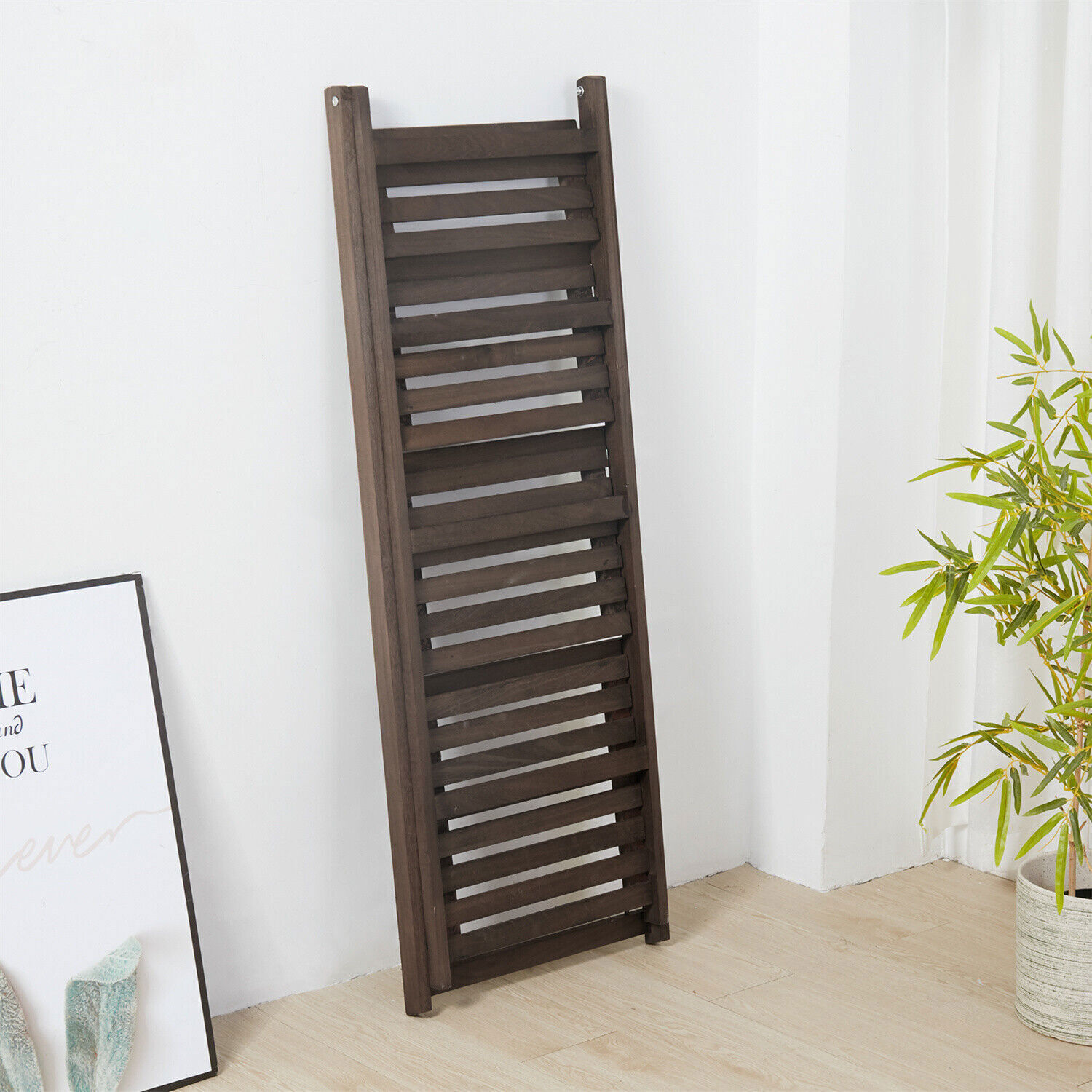 Retro 4 Tier Wooden Ladder Bookcase Folding Book Shelf Plant Stand Storage Rack - Image 3