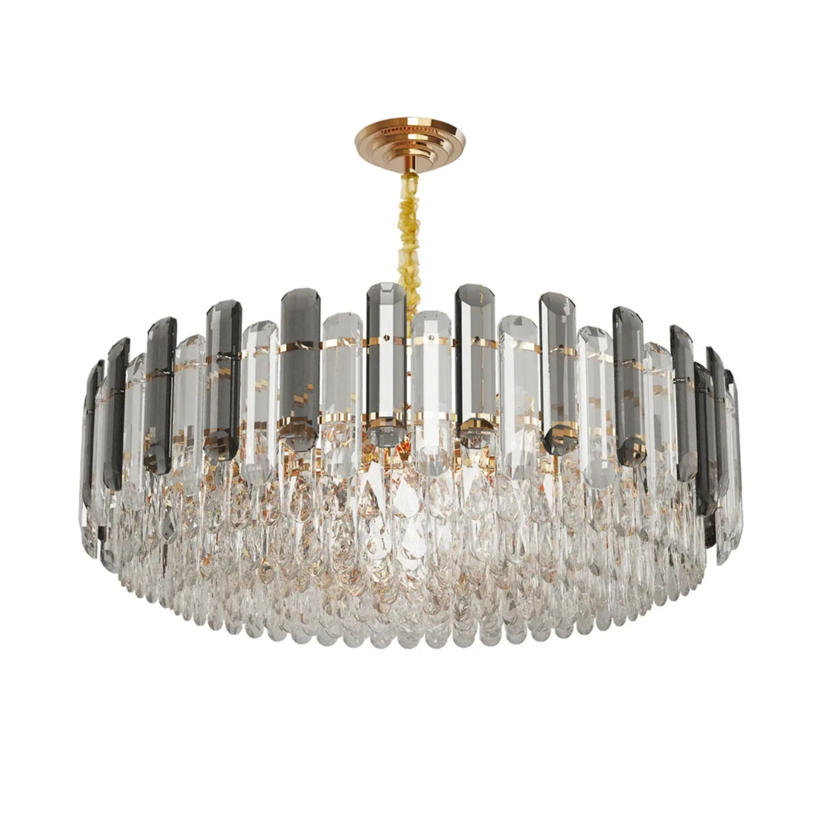 P&P Gold And Grey Smoky Crystal Chandelier With 10 E14 LED Lights And Adjustable Height - Image 1