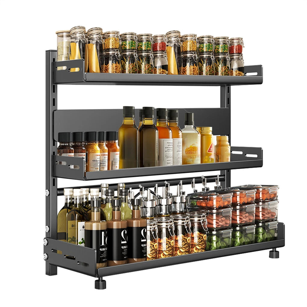 3-Tier Large Kitchen Spice Rack Anti-Rust Organizer Shelf, Height Adjustable Storage Rack AU - Image 1