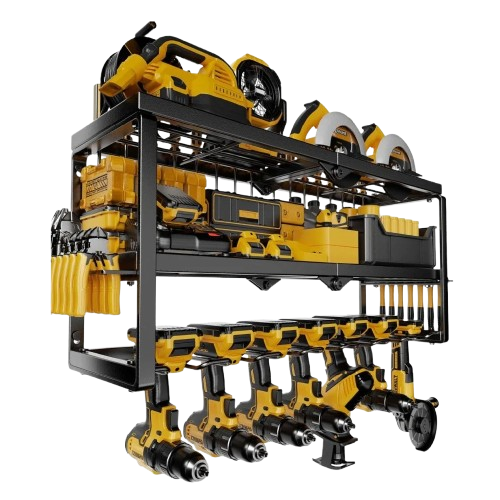 P&P Heavy Duty Power Tool Organizer with 7 Drill Holders Wall Mounted Garage Storage Rack for Tools & Utility - Image 1