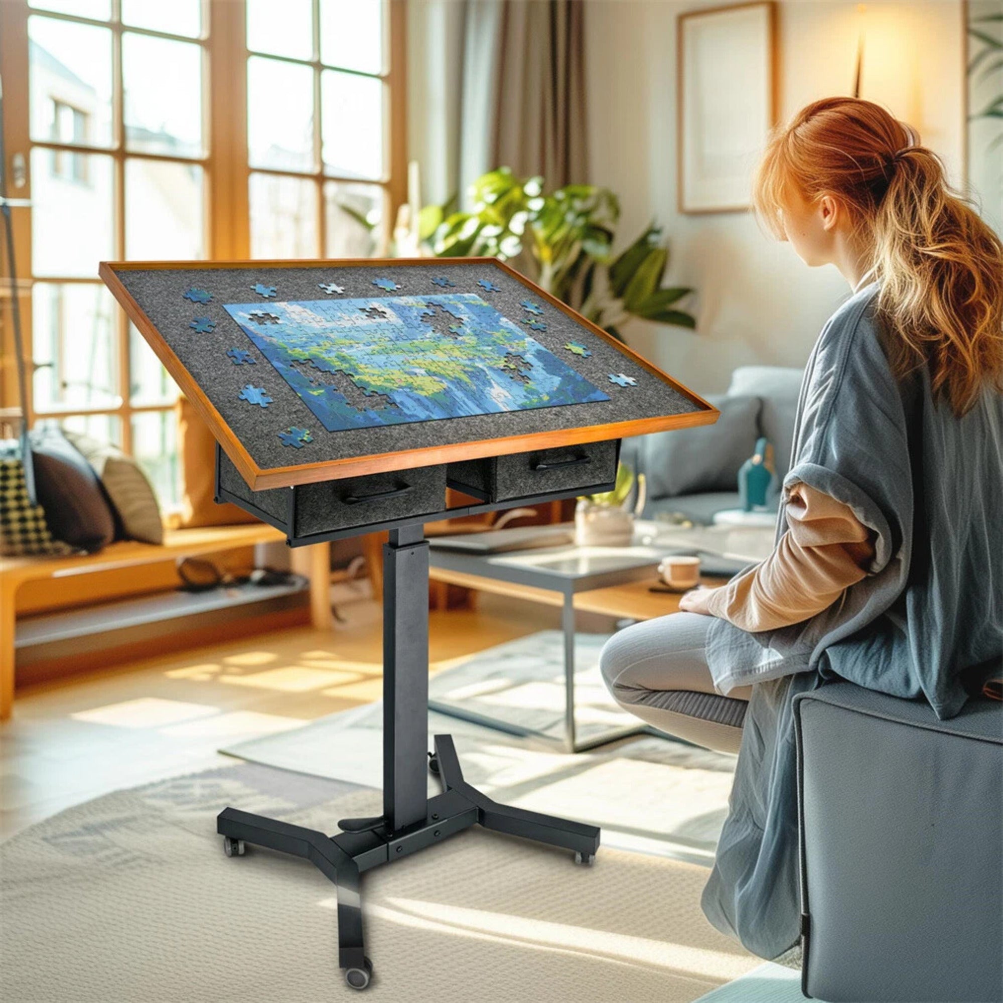 1500-Piece Jigsaw Puzzle Table with Storage Drawers, Adjustable Tilt and 360° Rotation - Image 1