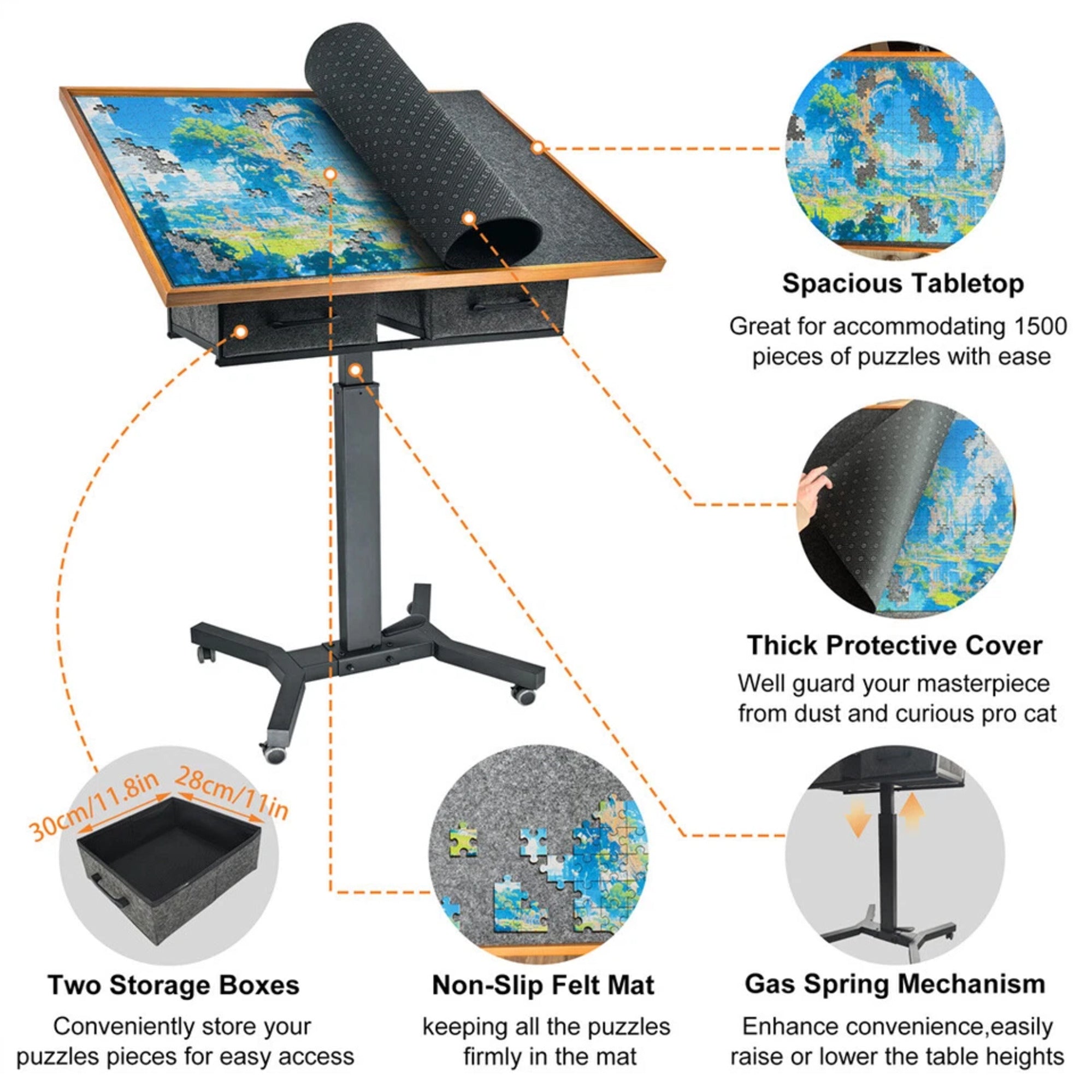 1500-Piece Jigsaw Puzzle Table with Storage Drawers, Adjustable Tilt and 360° Rotation - Image 3