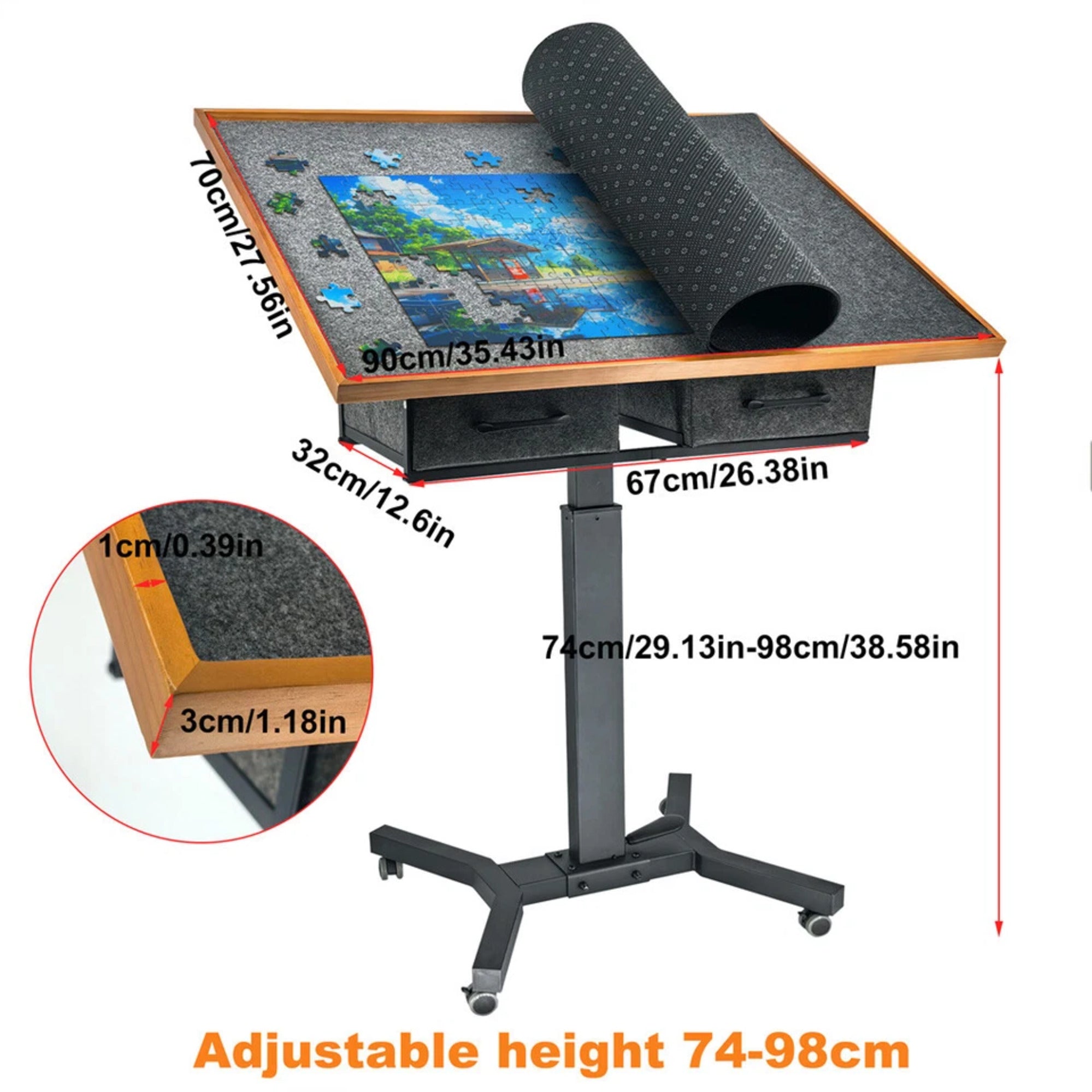 1500-Piece Jigsaw Puzzle Table with Storage Drawers, Adjustable Tilt and 360° Rotation - Image 4