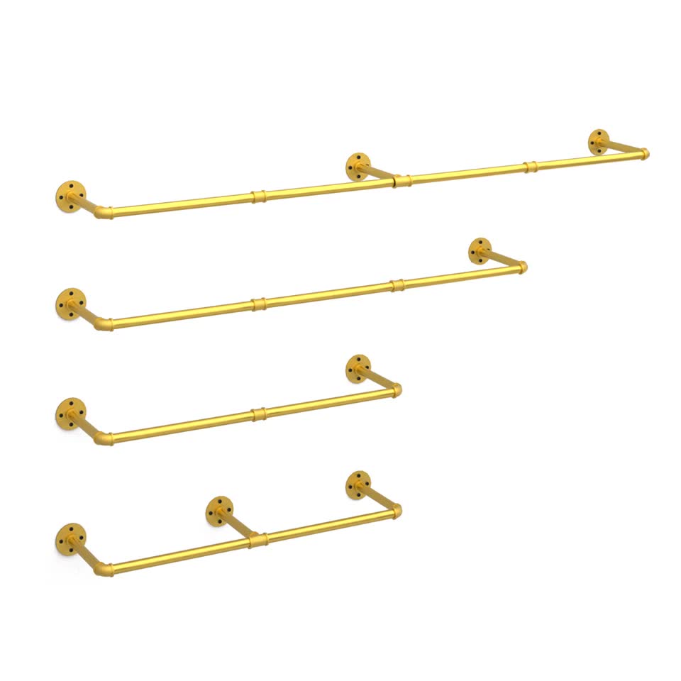 Vintage Gold Wall-Mounted Clothes Rack – Strong Metal Garment Hanging Rail - Image 1