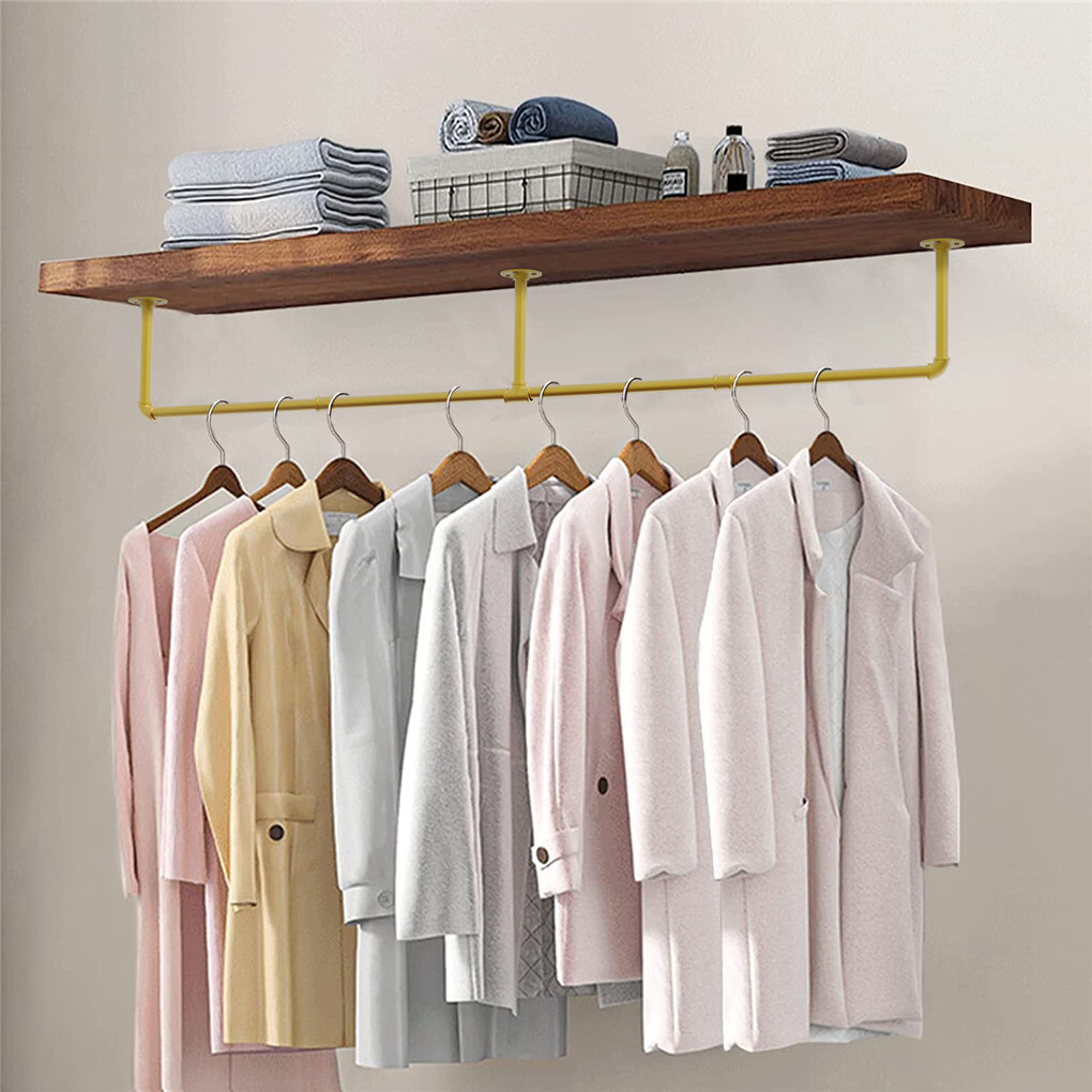 Vintage Gold Wall-Mounted Clothes Rack – Strong Metal Garment Hanging Rail - Image 5