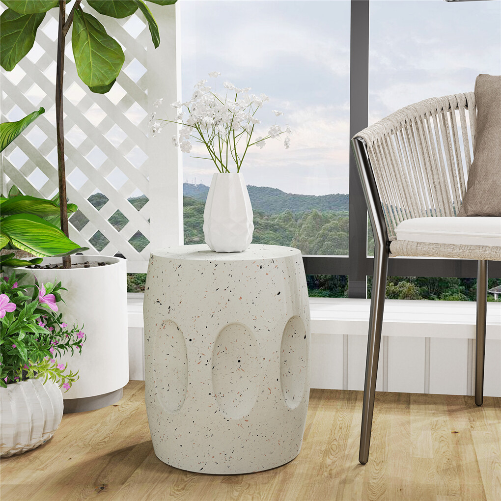 Heavy Duty Concrete Side Table Modern Decorative Garden Stool Patio End Table - Image 5