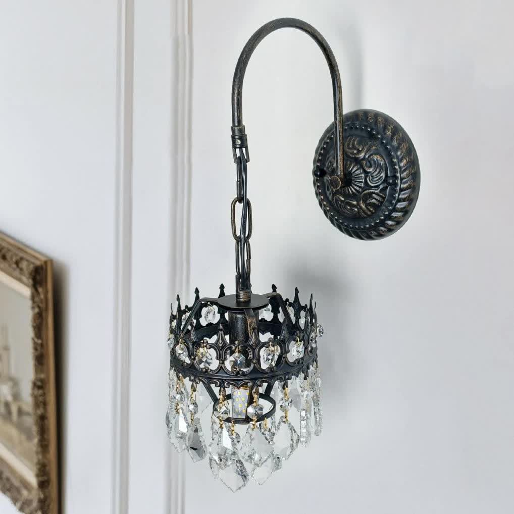 Vintage Wall Light Sconce with Clear Crystals, Black and Gold Glass Wall Lamp, 3-Mode Dimmable LED E14 Lighting Fixture for Home, Bathroom, Dining Room, Hallway - Image 1