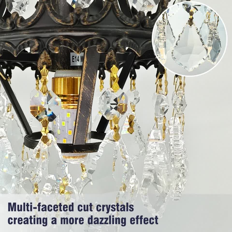 Vintage Wall Light Sconce with Clear Crystals, Black and Gold Glass Wall Lamp, 3-Mode Dimmable LED E14 Lighting Fixture for Home, Bathroom, Dining Room, Hallway - Image 6