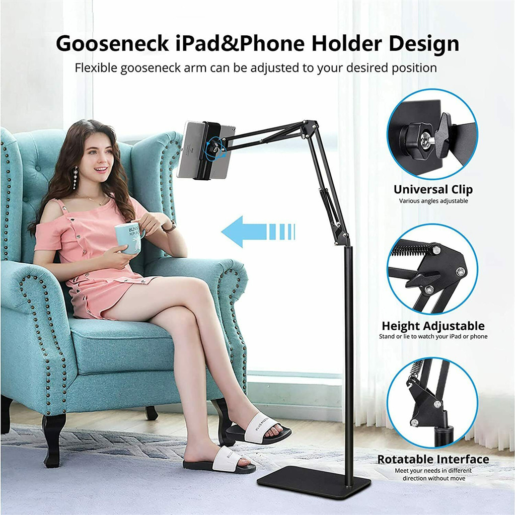 360 Tablet Floor Stand Adjustable 5-12.9 Inch Overhead Phone Desktop Holder - Image 7