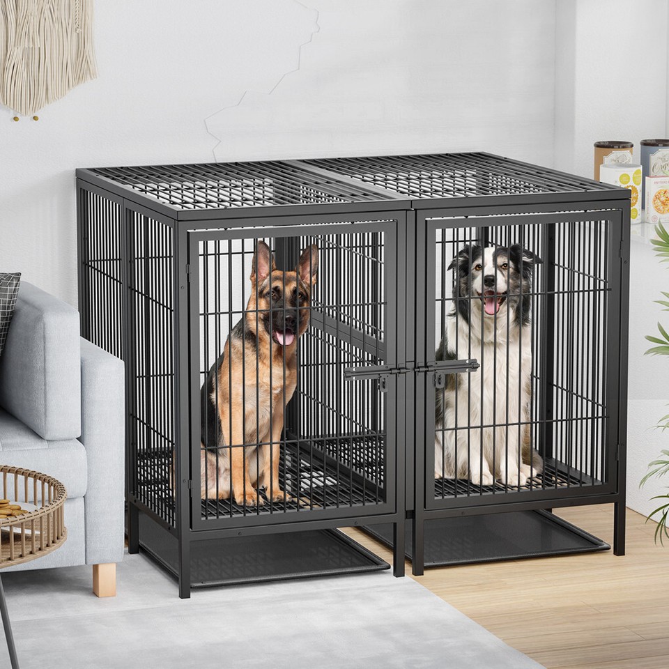 Giant Dog Cage Indoor Outdoor Super-Hard Metal Kennel Pet Playpen W Tray & Divider - Image 8