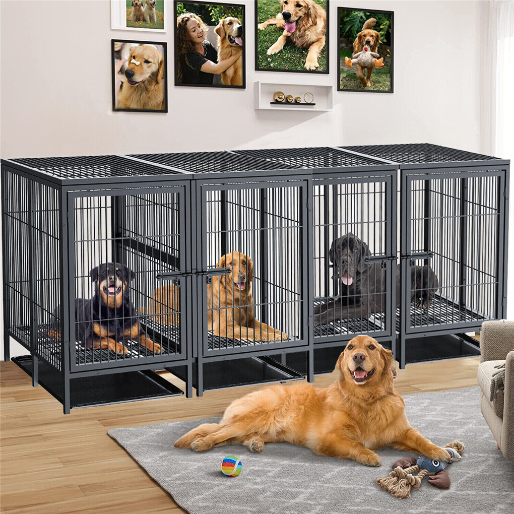 Giant Dog Cage Indoor Outdoor Super-Hard Metal Kennel Pet Playpen W Tray&Divider - Image 2
