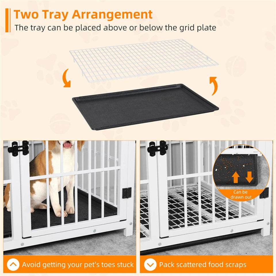 P&P Black Walnut XL Dog Crate with Wooden Furniture Style, 3-Door Entry and Slide Out Tray - Image 4