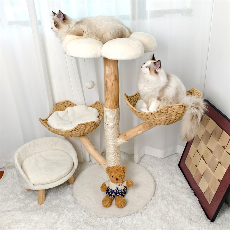 Solid Wood Cat Tree with 3 Branches & Baskets - Image 4