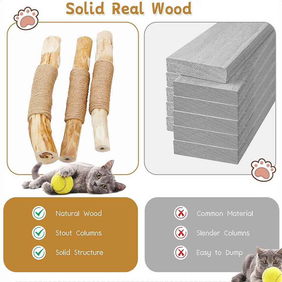Solid Wood Cat Tree with 3 Branches & Baskets - Image 5
