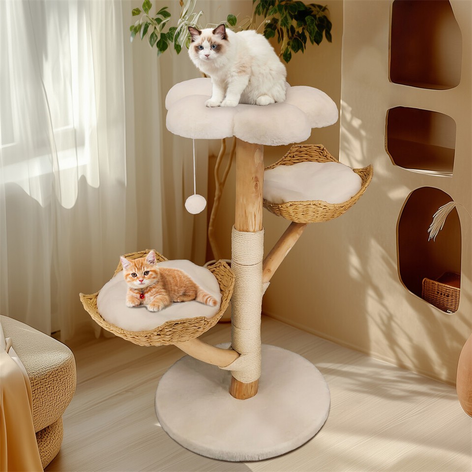 Solid Wood Cat Tree with 3 Branches & Baskets - Image 6