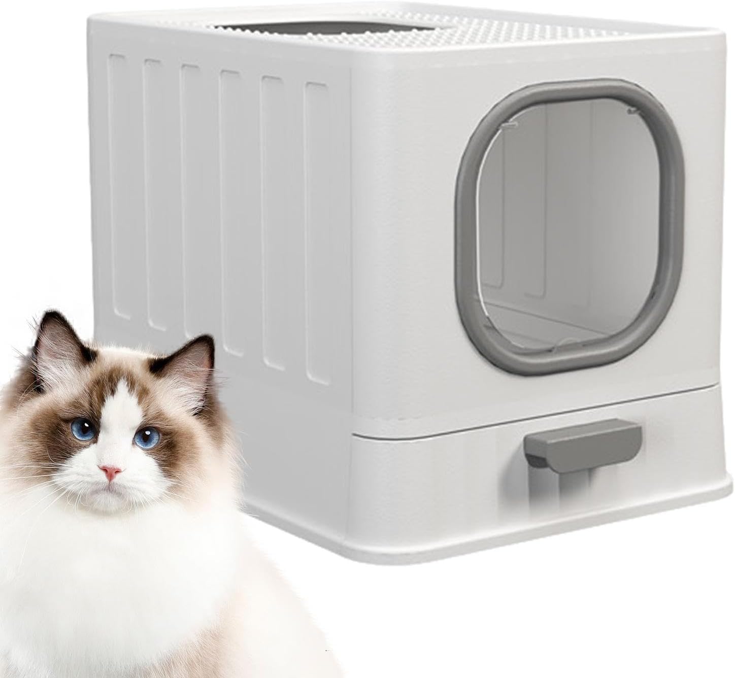 Big Top Entry Deep Tray Enclosed Kitty Cat Litter Box Easy To Clean Pull Handle - Image 2